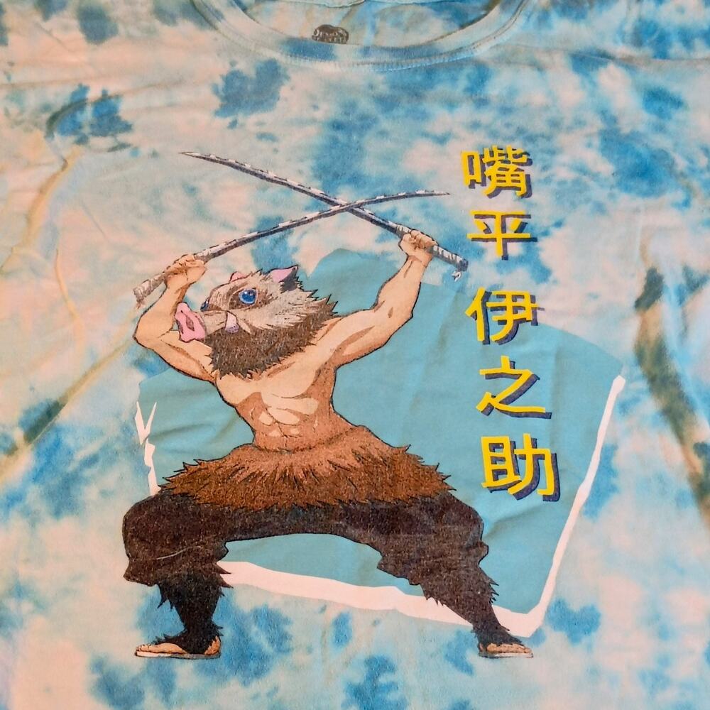Demon Slayer Inosuke Tie Dye Graphic T-Shirt Mens Size XL Blue Anime